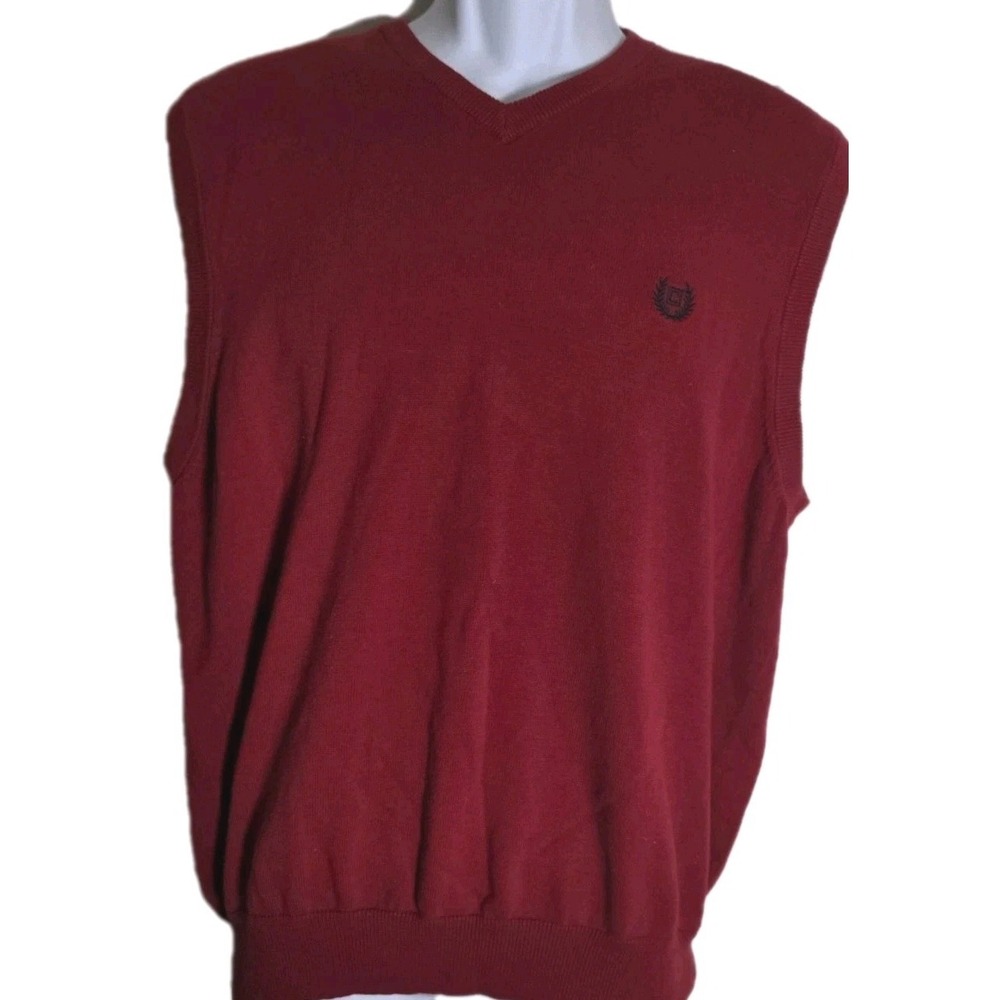 Chaps Mens Sweater Vest Large Red V Neck Cotton‎ Preppy Golf Classic Casual